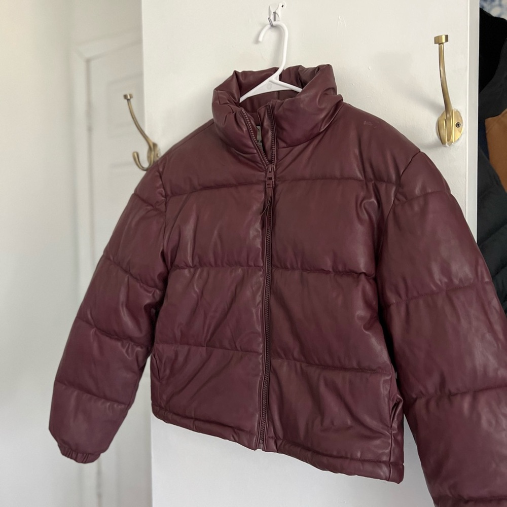 Bagatelle Maroon Brown Puffer Jacket with Quilted Design and High Collar